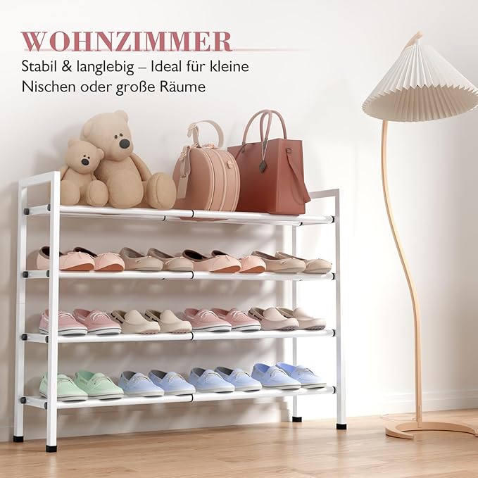 Bumusty 4-Tier Expandable Shoe Rack for Closet, 18“-33” Adjustable Shoe Rack for Small Space, Small Shoe Organizer for Front 