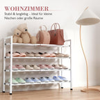 Bumusty 4-Tier Expandable Shoe Rack for Closet, 18“-33” Adjustable Shoe Rack for Small Space, Small Shoe Organizer for Front 