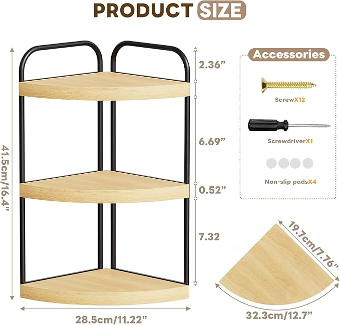 Abiglifty Corner Bathroom Counter Organizer, No Drill 3-Tier Corner Shelf Bathroom Counter, Space-Saving Countertop Organizer