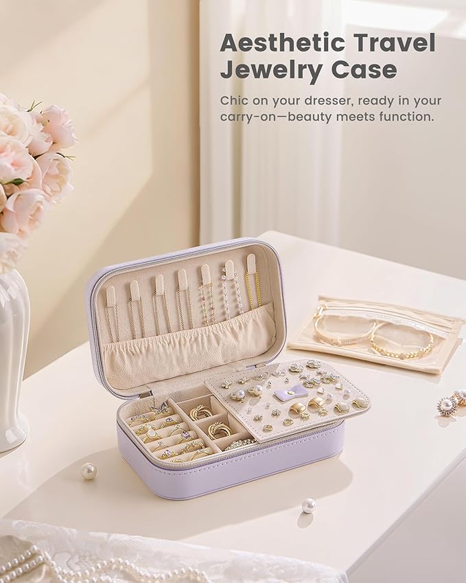 Lolalet Travel Jewelry Case for Women Girls, Travel Jewelry Organizer with Clear Storage Bag Small Portable Jewelry Box for N