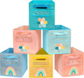 Cube Storage Bins, 6 Pack 11 Inch Fabric Storage Bins with Handle and Label Window, Foldable Storage Cubes, Colorful Fabric B
