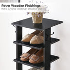 HOOBRO 8 Tiers Vertical Shoe Rack, Wooden Shoe Storage Organizer with Hooks, Narrow Shoe Tower for 8 Pairs, Space Saving, for