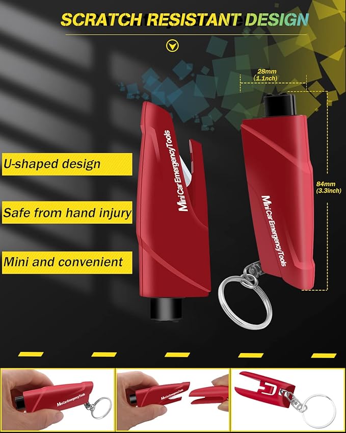 YONGMING Emergency Seatbelt Cutter, 3 in 1 Window Breaker Glass Breaker, Car Escape Tool Keychain with Tungsten Steel Safty H