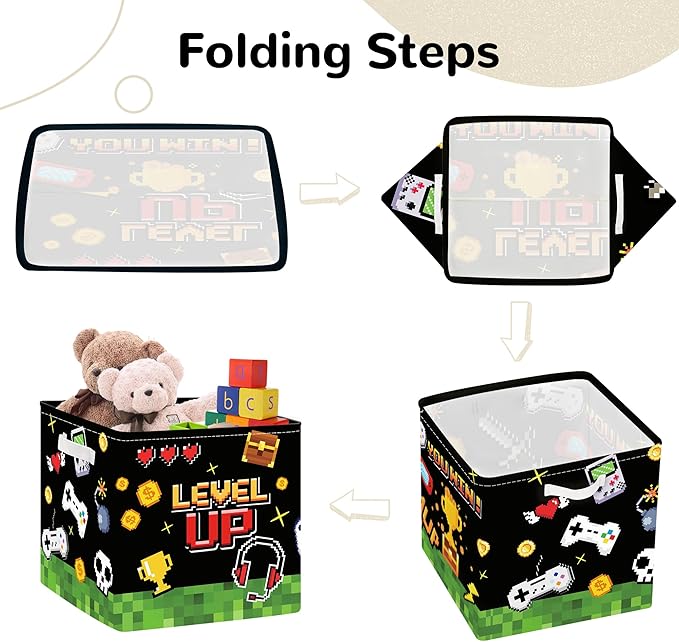 Clastyle Video Game Kid Storage Cube Organizer Set Black Gamepad Closet Clothes Cube Storage Bin Nursery Toddler Toy Box Ches