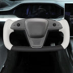 MEWANT Hand Stitched White Leather Steering Wheel Cover Wrap for Tesla Model S 2021-2023 / Model X 2021-2023 Steering Wheel Accessories