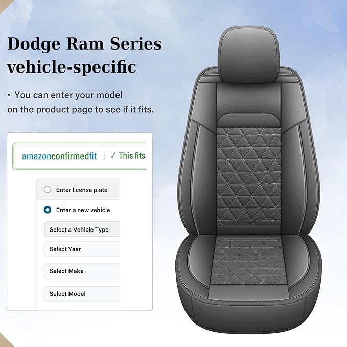 Coverado Ram Seat Cover, Waterproof Dooge Ram 1500 Seat Cover Compatible with 2002-2026 RAM 1500 2500 3500 with Curved Bench,