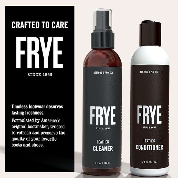 Frye Leather Care Kit – 4 Piece Set with U.S.-Made Leather Cleaner & Conditioner – Brush, Cloth, and Gift Box – Leather Shoe 