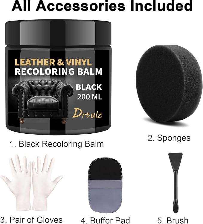 Black Leather Recoloring Balm, Leather Repair Kit for Furniture, Leather Scratch Remover, Leather Color Restorer for Couch, C