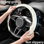 Universal 15 Inch Premium Nappa Leather Steering Wheel Cover - Non-Slip, Soft Comfortable Grip, Easy Install for Most Cars (Black)