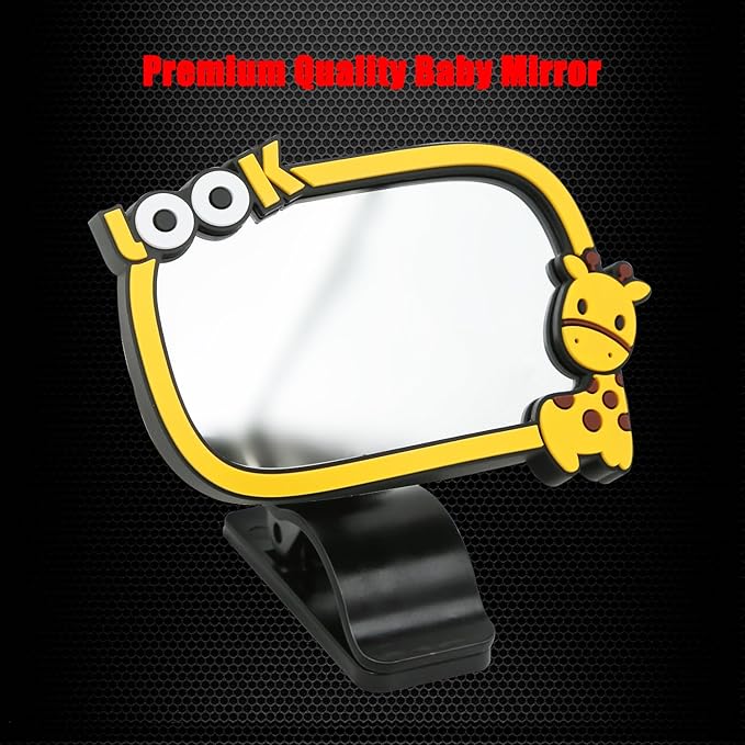 Clip On Amusing Baby Car Mirror, Ampper Adjustabe HD Glass Convex Wide Angle Interior Rearview Baby Rear Facing Mirror (Amusing Framed Rectangle, Small, 3.5" X 2.2")