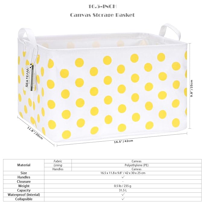 Sea Team Collapsible Canvas Fabric Storage Basket with Handles, Rectangle Waterproof Storage Bin, Box, Cube, Foldable Shelf B
