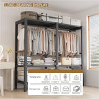 Heavy Duty Portable Wardrobe, Metal Foldable Covered Clothes Rack, 1500LBS, Freestanding Closet System Rolling Garment Rack, 