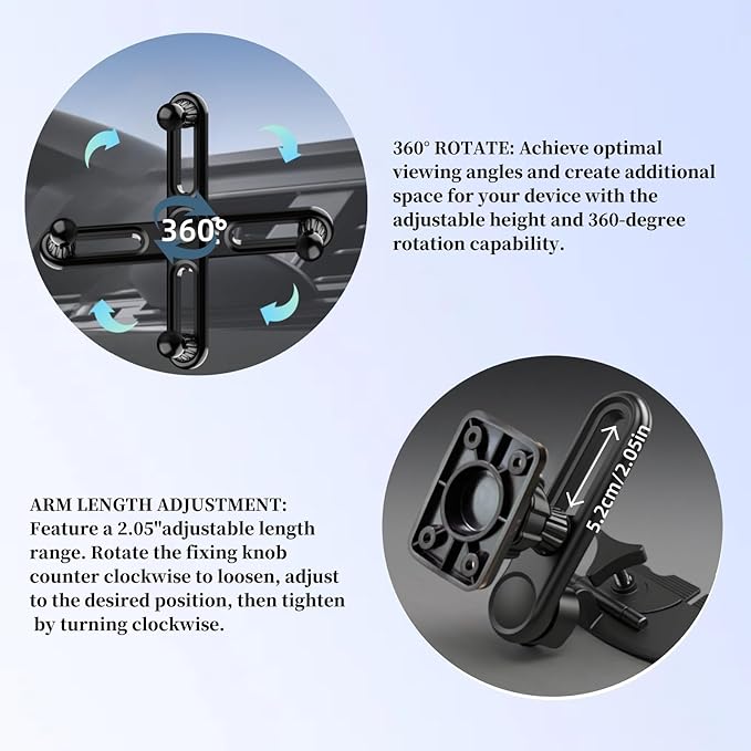 Extended CD Slot Mount for CarPlay Screen with Screws Adjustable Arm and 360° Rotating Universal Head 17mm Compatible with in-Car Monitors CD Slot CarPlay Mount