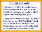 Blind Spot Mirror Glass With Full Size Adhesive for 2011-2023 Chrysler 300 Dodge Charger Passenger Side View Right RH
