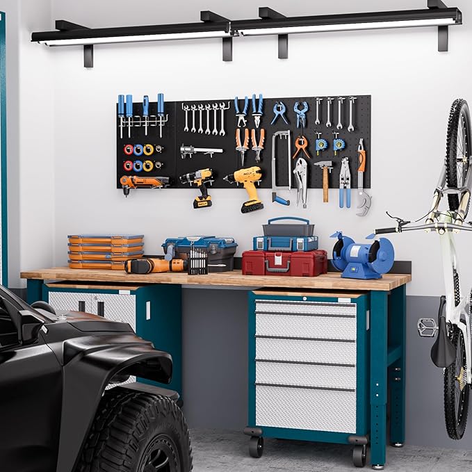 INCLY 70PCS Pegboard Wall Organizer, 4PCS Metal Peg Board Panels with 66PCS 1/4" Pegboard Hooks Accessories Kit, Black Peg Bo