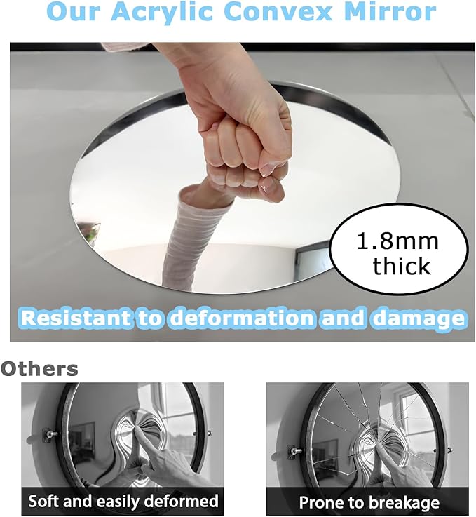 2 Pack Convex Mirror 11.65" Adjustable Acrylic Wide Angle View Traffic Mirror for Bedroom Enhanced Security Coverage in Warehouses, Garage Parking, and Addressing Indoor Corner Security