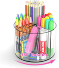 Wawocs Small Pencil Organizer for Desk Acrylic 4 Compartments, Tiny Rotating Art Supply Organizer Kids, Spinning Round Marker