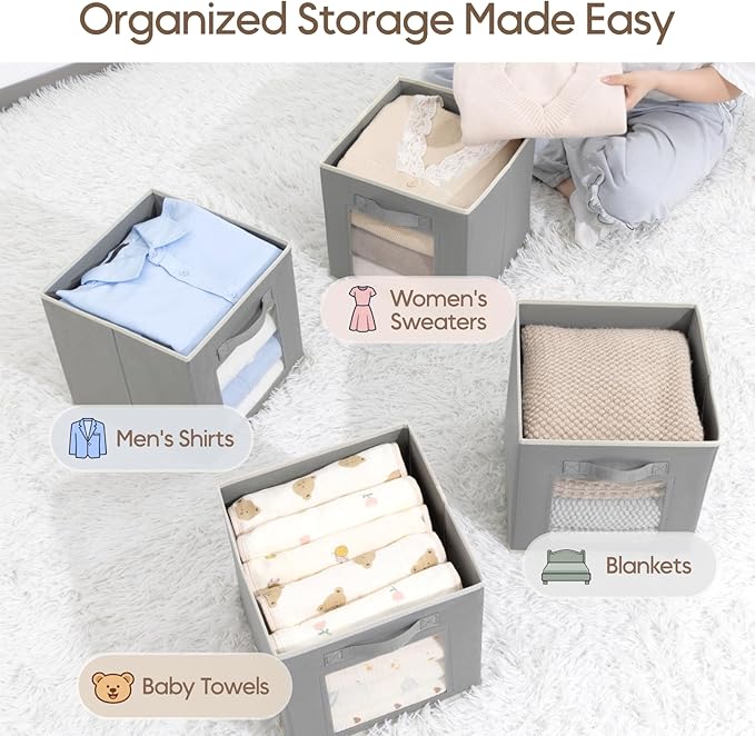 Homsorout Bins for Closet Organization - Cubby Storage Organizer with Window, Closet Baskets for Shelves, Folding Cubes for S