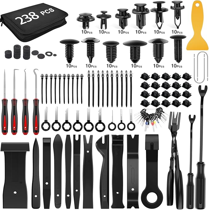 GOOACC 238Pcs Trim Removal Tool, Auto Push Pin Bumper Retainer Clip Set Fastener Terminal Remover Tool Adhesive Cable Clips K