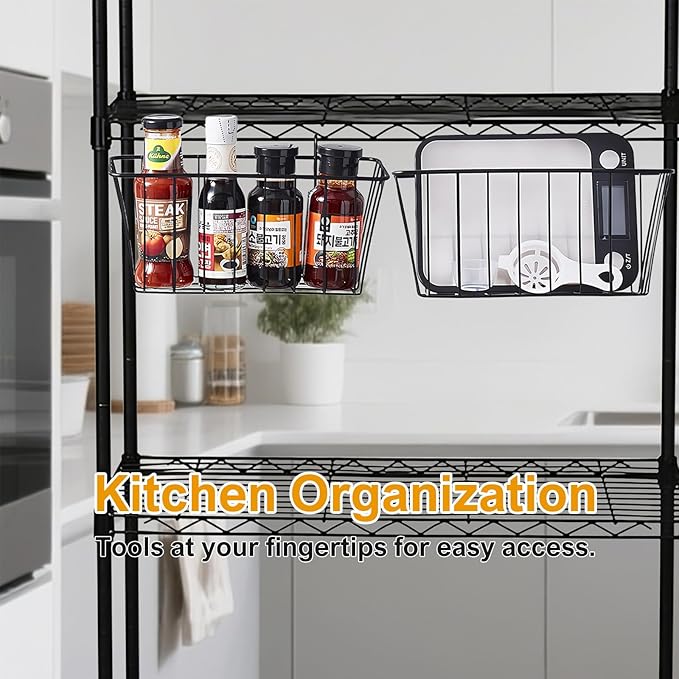 2 Pack Large Grid Wall Baskets with S-Hook - Gridwall Accessories Set Black Metal Hanging Shelf Basket Bins Organizer - Modul
