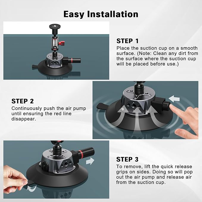 Camera Suction Mount with Ball Head Magic Arm, 5.1"/13cm Metal Air Pump Vacuum Suction Cup Camera Mount on Car Boat Windshield Dash Desk for DSLR/Action Camera/Phone Holder with 1/4" 3/8" ARRI Holes
