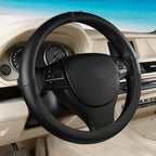 All Black Car Steering Wheel Cover, Nappa Leather, Bottom Color Blocking, Universal 14.5-15 Inch Leather Anti-Slip Breathable