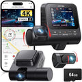 4K 3-Channel Dash Cam Front and Rear with Cabin, STARVIS 2 Sensor, Dash Camera for Cars with WiFi 6, G-Sensor, Loop Recording