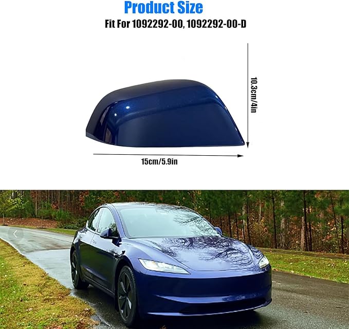 Compatible with Tesla Model 3 Side Mirror Cover Replacement 2017 2018 2019 2020 2021 2022 2023 2024 2025, Right Passenger Side Rearview Mirror Cover Cap for Model 3 Accessories(Blue)