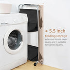STORAGE MANIAC Collapsible Laundry Cart with Wheels 31.5"H Rolling Laundry Hamper Clothes Basket with Wheels, Canvas Liner St