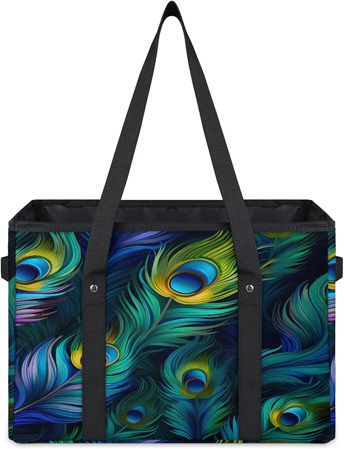 Reusable Grocery Bags Heavy Duty Shopping Bags Foldable Large Tote Bags with Long Handles & Hard Bottom