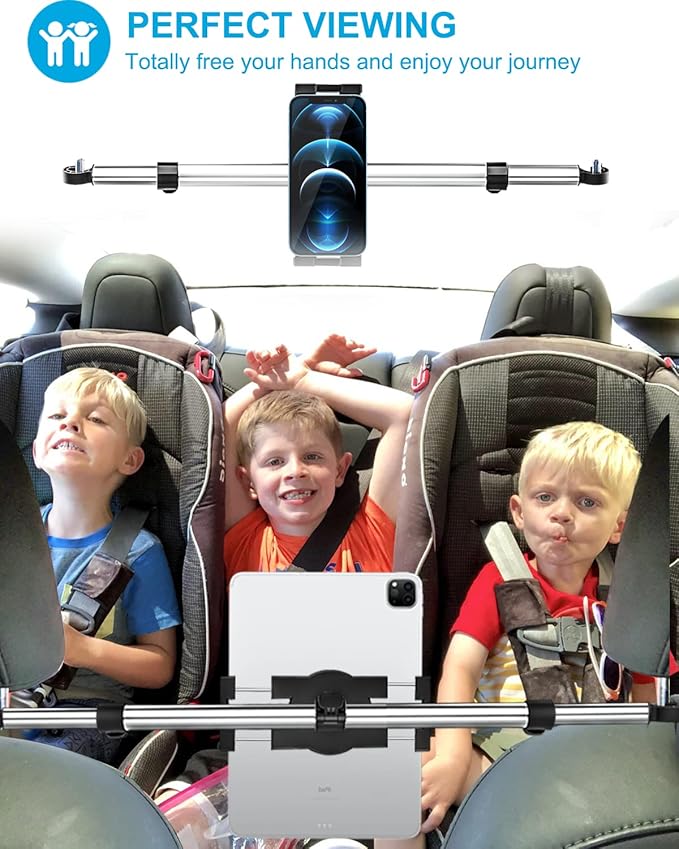 woleyi Car Headrest Tablet Holder Mount - [Anti Shake & Stretchable] Tablet Holder Back Seat for Car Between Kids Stand, for iPad Pro Air Mini, Galaxy Tab, Kindle Fire, Switch, iPhone, 4.7-13" Devices