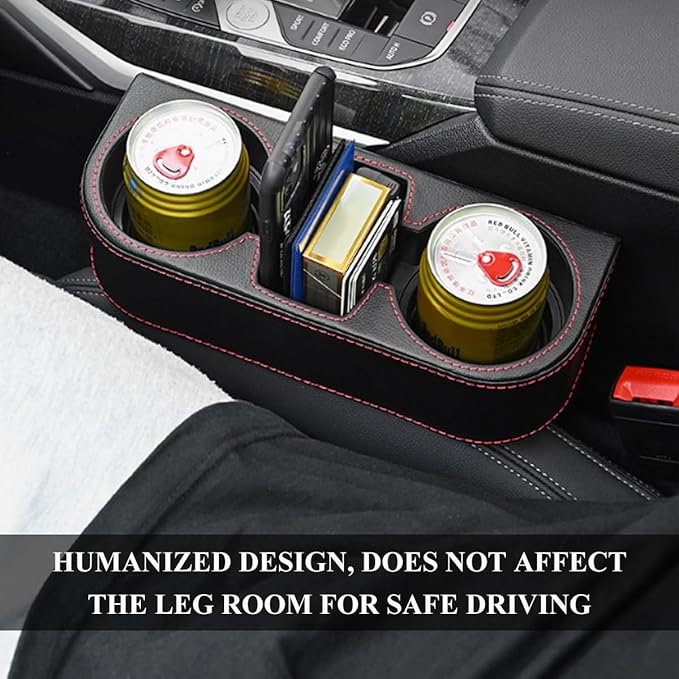DXNQ Car Cup Holder Gap Filler Organizer, Multifunctional Auto Front Console Gap Filler with Cup Holder, Leather Extra Cup Ho
