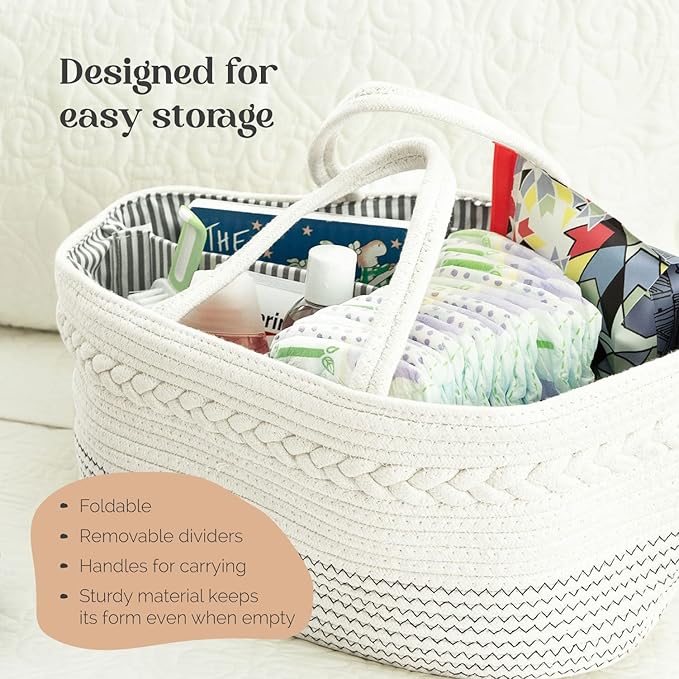 luxury little Diaper Caddy Organizer, Large Cotton Rope Nursery Baby Basket, Changing Table Organizer for Baby Diaper Storage