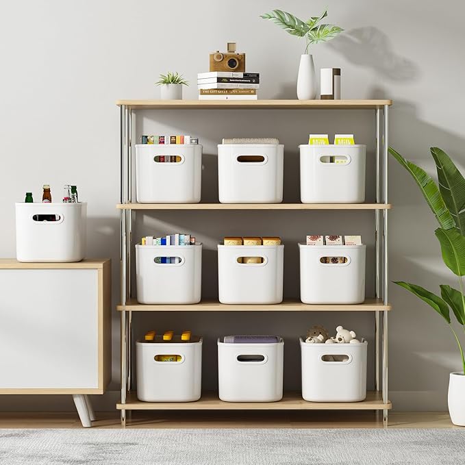 ORGIDOL 8 Pack White Storage Bins with Lids Stackable Storage Container for Organizing, Storage Boxes with Handle for Shelves