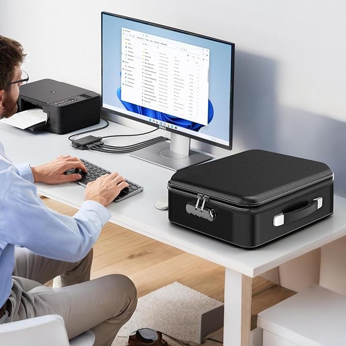 Fireproof Document Box with Lock, Safe Box for Important Documents, Fireproof & Water-Resistant Storage Organizer for Certifi