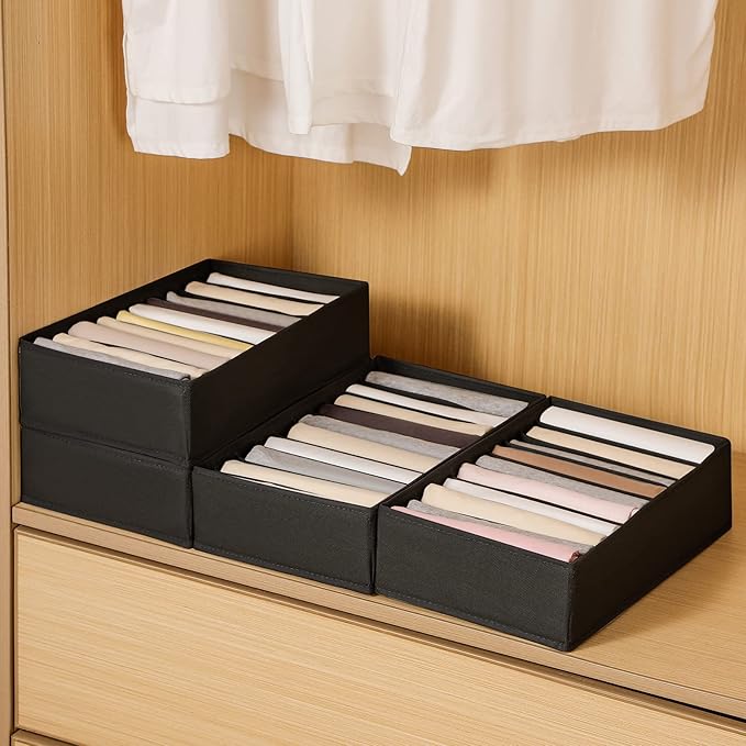 4 Packs T-shirt Drawer Organizers for Clothing,10 Grids Compartment Wardrobe Storage Box, Washable Clothes Organizer for Fold