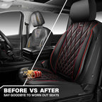 CAR PASS Piping Luxury PU Leather Two Front Car Seat Covers, Waterproof Anti Slip Seat Covers Compatible with Front Seat Armr
