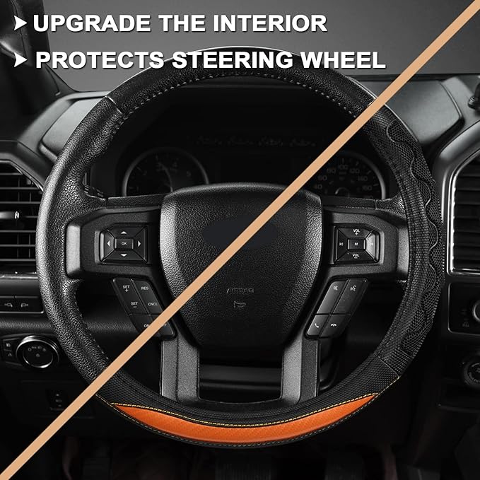 GIANT PANDA Car Steering Wheel Cover for Ford F150 F250 F350 Expedition 15.5-16 inches - Orange