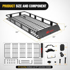 Nilight 84" x 39" x 6" Universal Roof Rack Cargo Basket Heavy-Duty 250LBS Capacity Rooftop Cargo Carrier with Cargo Net Ratchet Straps Luggage Holder for SUV Truck Vehicle
