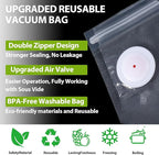 60PCS ATOSUN Vacuum Sealer Bags for Food, upgraded Air Valve, BPA -Free Vacuum Sealing Food Storage Bags, Reusable Sous Vide 