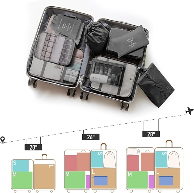 Packing Cubes for Travel -10 Set Luggage Organizer Bags for Family, Mesh Breathable Packing Cubes for Suitcases Durable Trave