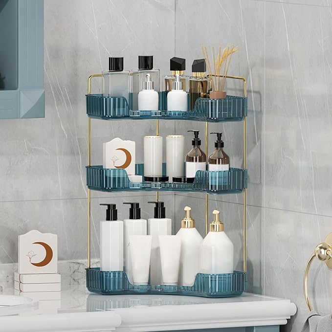 Corner Bathroom Counter Organizer Bathroom Countertop Shelf Makeup Organizer for Vanity Perfume Tray for Corner Storage (3 Ti