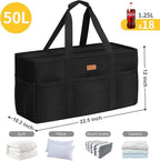 LHZK Stand Up Extra Large Utility Tote Bag with Lid, Utility Tote Bag with Metal Wire Frame and the Sides Rinforced, Reusable