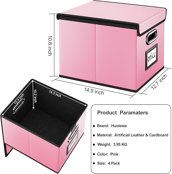 Huolewa Portable Leather File Organizer Boxes with Lids, Office Document Boxes Organizer, Filing Boxes, Decorative Small File