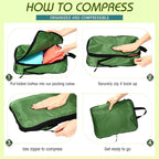 5 Pack Compression Packing Cubes for Travel Space Saving Cubes Luggage Organizer for Suitcase(Green,Mixed)