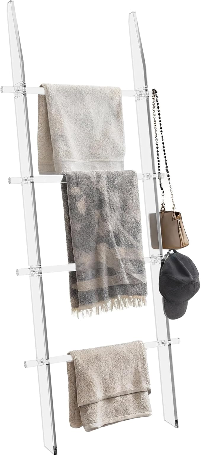 MESAILUP Blanket Ladder 5.6FT for Bathroom, 4 Tier Modern Decor Waterproof Blanket Holder for Living Room and Bedroom, Easy A