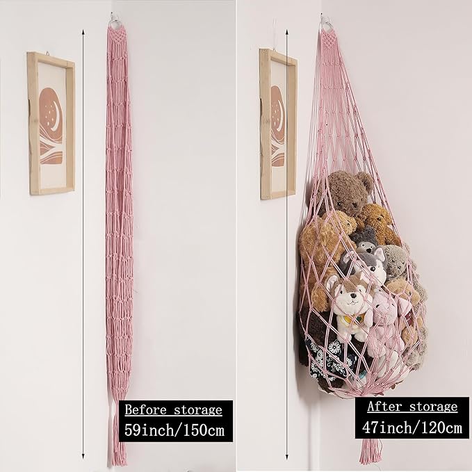 Amdermi Stuffed Animal Hammock Corner Hanging Net for Stuff Animal Storage Macrame Toy Display Plush Toy Holder-Perfect for T
