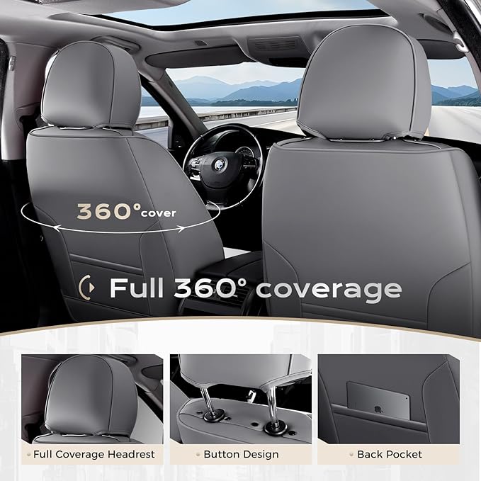 Coverado Seat Covers, Car Seat Covers Front Seats, Car Seat Cover, Car Seat Protector Waterproof, Seat Cushion Nappa Leather 