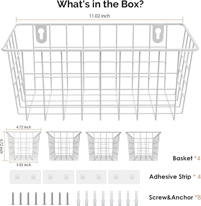 MaraFansie Hanging Wire Baskets Kitchen Storage Basket Adhesive and Screws Basket Over the Cabinet Door Organizer with Adhesi
