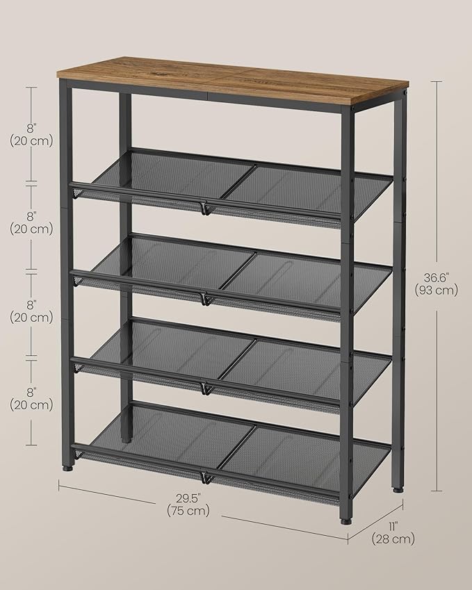 VASAGLE Shoe Rack for Entryway, 5-Tier Shoe Rack Organizer with Storage Shelves and Spacious Top, Freestanding, Adjustable, I